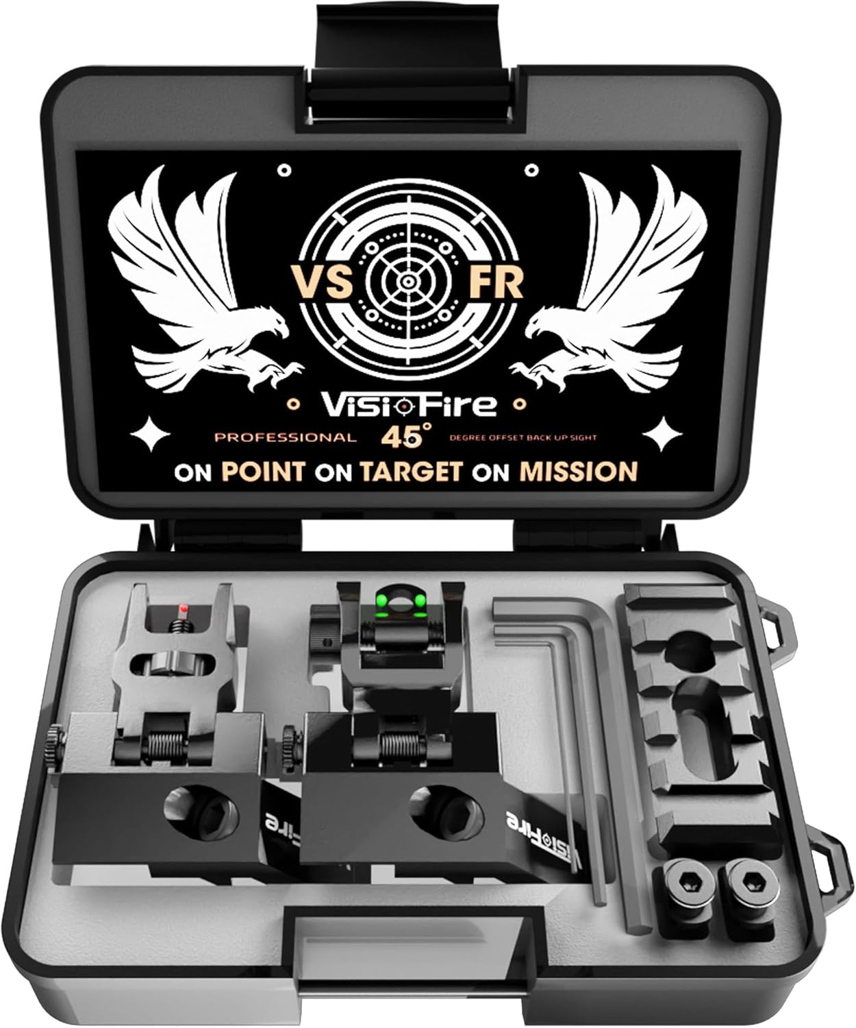 45 Degree Offset Iron Sights| Flip Up Fiber Optic Sights with Red Green Dots| Tool-Free Adjustable Back Up Canted Iron Sights Rapid Transition