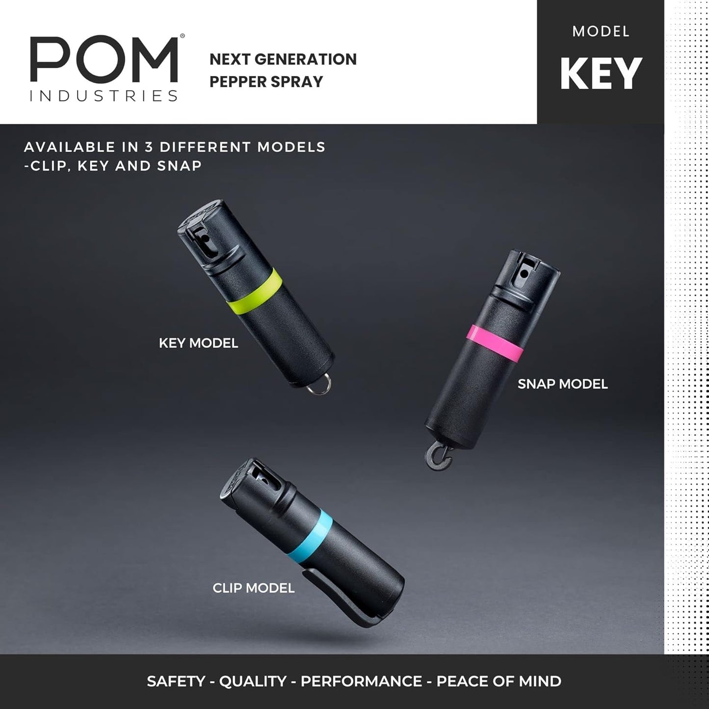 POM Premium Pepper Spray Keychain, Quick Release Access Flip Top Safety, Police Grade OC Formula with UV Marking Dye, 25 Precision Bursts, 10 Foot Effective Range, Made in USA