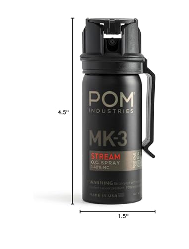 POM MK3 Pepper Spray, Belt Clip Model, Maximum Police Strength OC with UV Marking Dye, Quick Flip Top Safety, 360° Performance at Any Angle, Powerful Accurate Stream, 18 ft Range, 1.8 fl oz