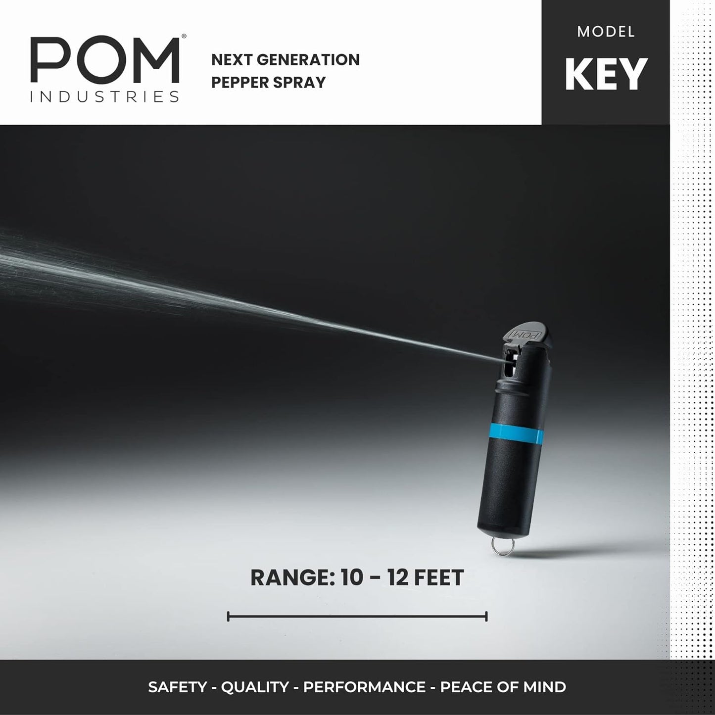 POM Premium Pepper Spray Keychain, Quick Release Access Flip Top Safety, Police Grade OC Formula with UV Marking Dye, 25 Precision Bursts, 10 Foot Effective Range, Made in USA