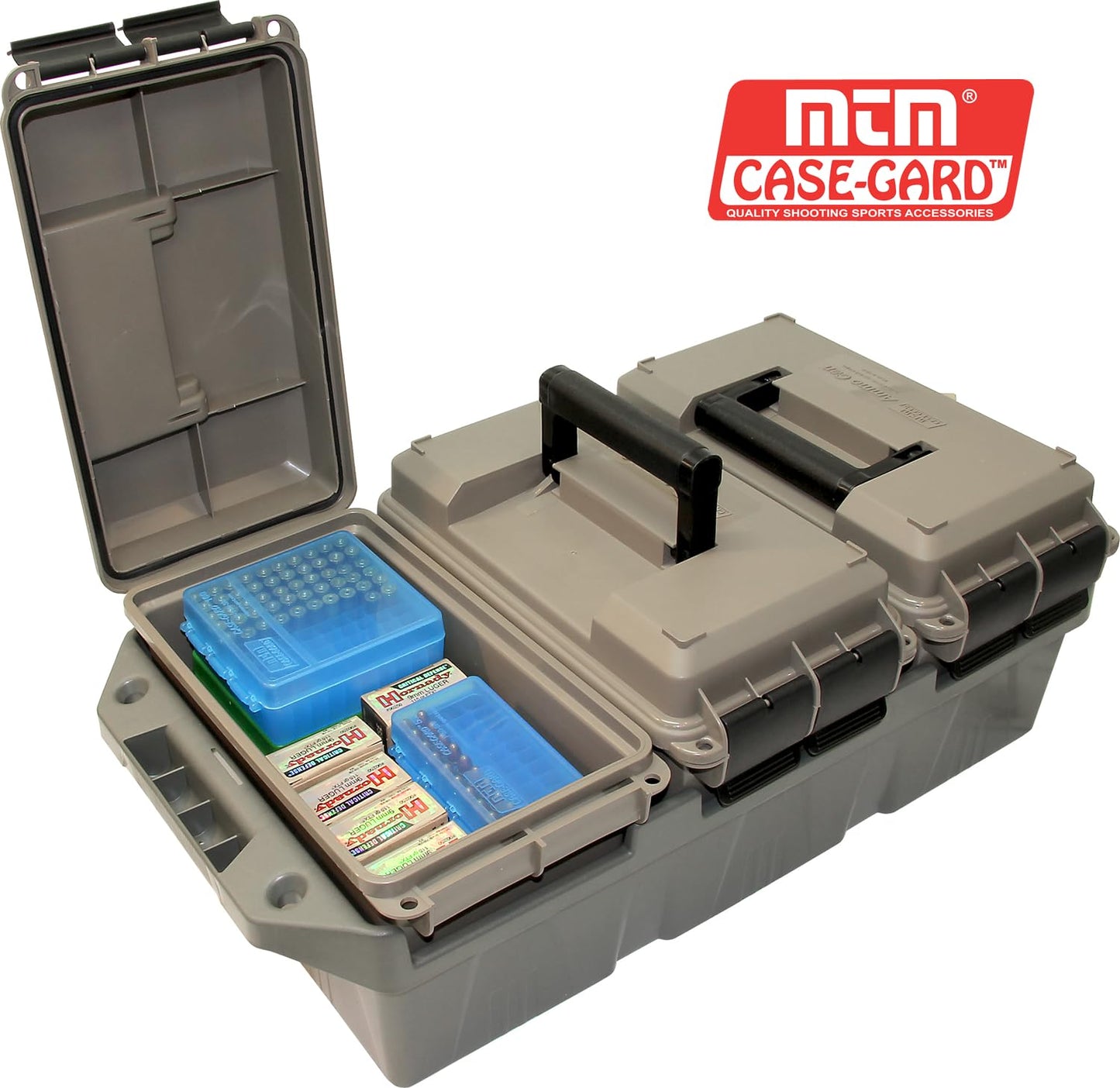 MTM AC4C 4- can Ammo Crate, Convenient size, Stackable, easy carry and transport of 30 caliber ammo, Rugged tactical carrying crate, USA Made, 23.6"L x 11.25"W x 7.5"H, Brown