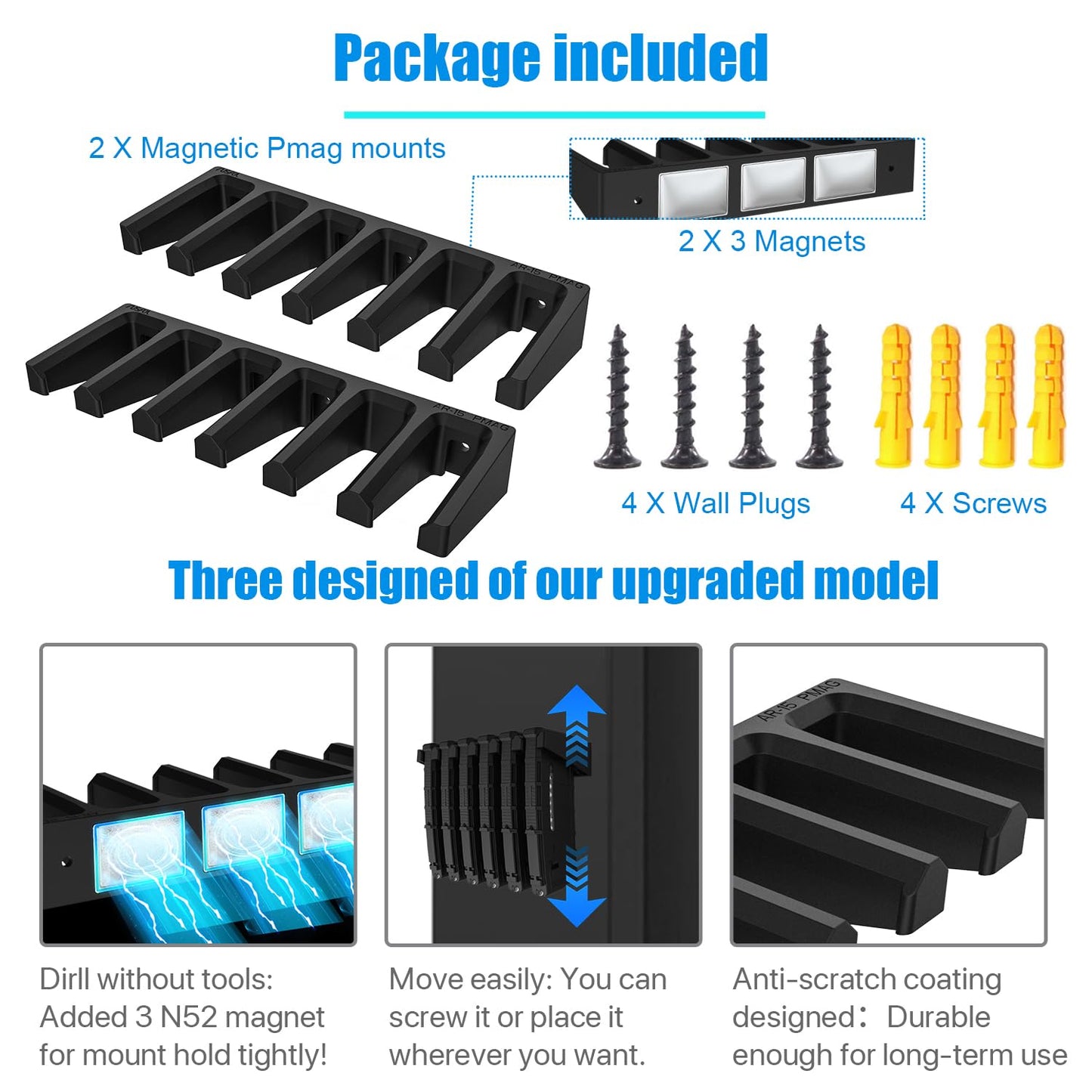 RUSFOL Solid ABS 6X Standard PMAG Wall Mount, Mag Holder, Home Magazine Storage Rack