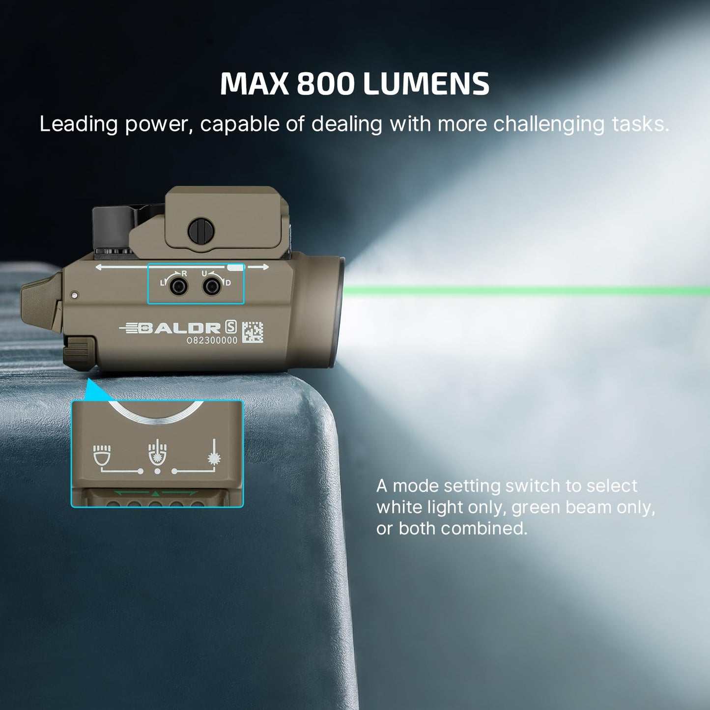 OLIGHT Baldr S 800 Lumens Compact Rail Mount Weaponlight with Green Beam and White LED Combo, Magnetic USB Rechargeable Tactical Flashlight with 1913 or GL Rail, Battery Included (Black)