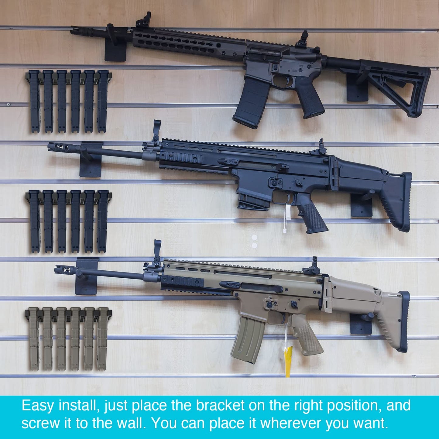 RUSFOL Solid ABS 6X Standard PMAG Wall Mount, Mag Holder, Home Magazine Storage Rack