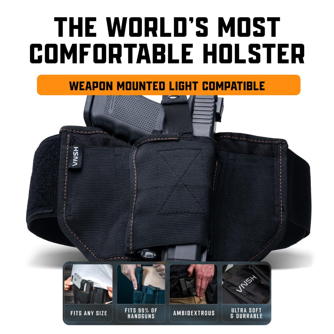 VNSH Belly Band Holster – Comfortable, Secure & Discreet | Concealed Carry Fit for 99% of Handguns with Built-in Mag Pouches