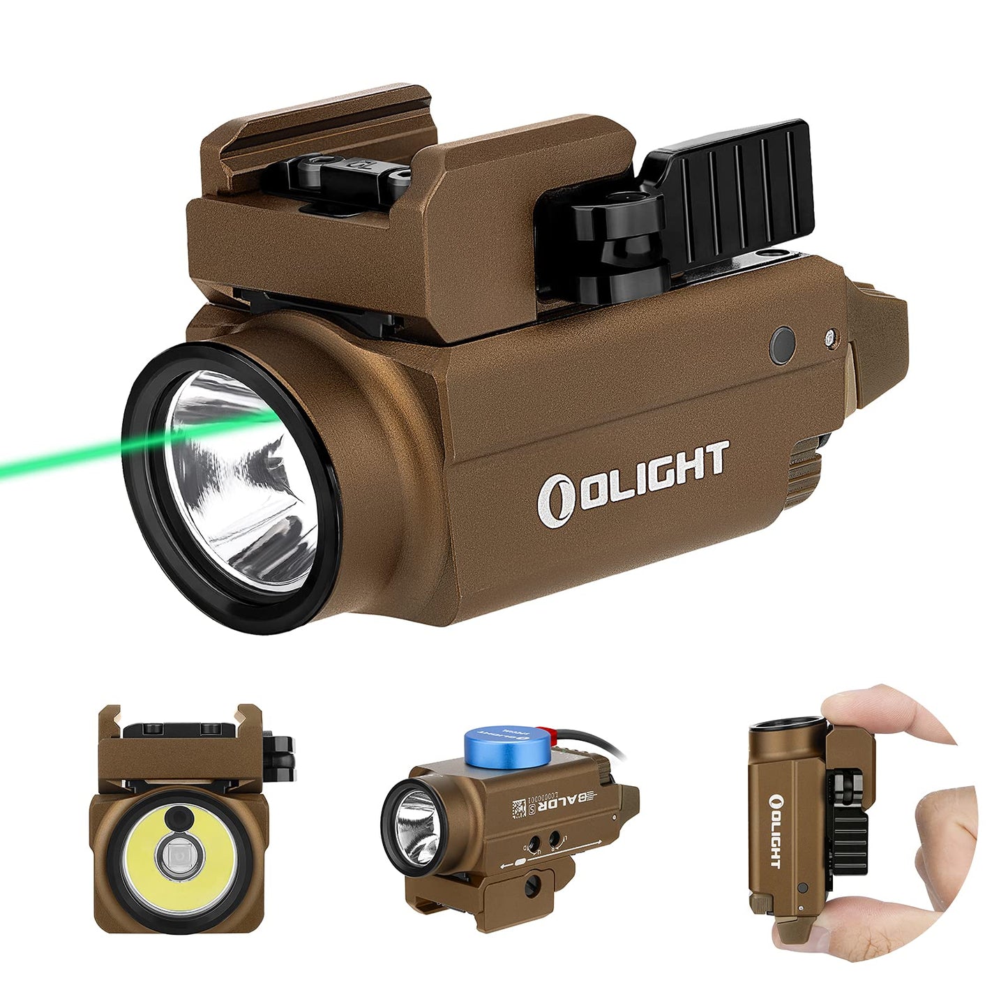 OLIGHT Baldr S 800 Lumens Compact Rail Mount Weaponlight with Green Beam and White LED Combo, Magnetic USB Rechargeable Tactical Flashlight with 1913 or GL Rail, Battery Included (Black)