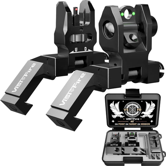 45 Degree Offset Iron Sights| Flip Up Fiber Optic Sights with Red Green Dots| Tool-Free Adjustable Back Up Canted Iron Sights Rapid Transition