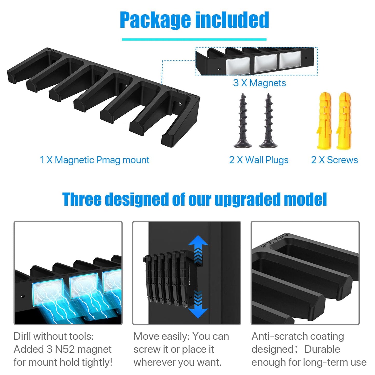 RUSFOL Solid ABS 6X Standard PMAG Wall Mount, Mag Holder, Home Magazine Storage Rack
