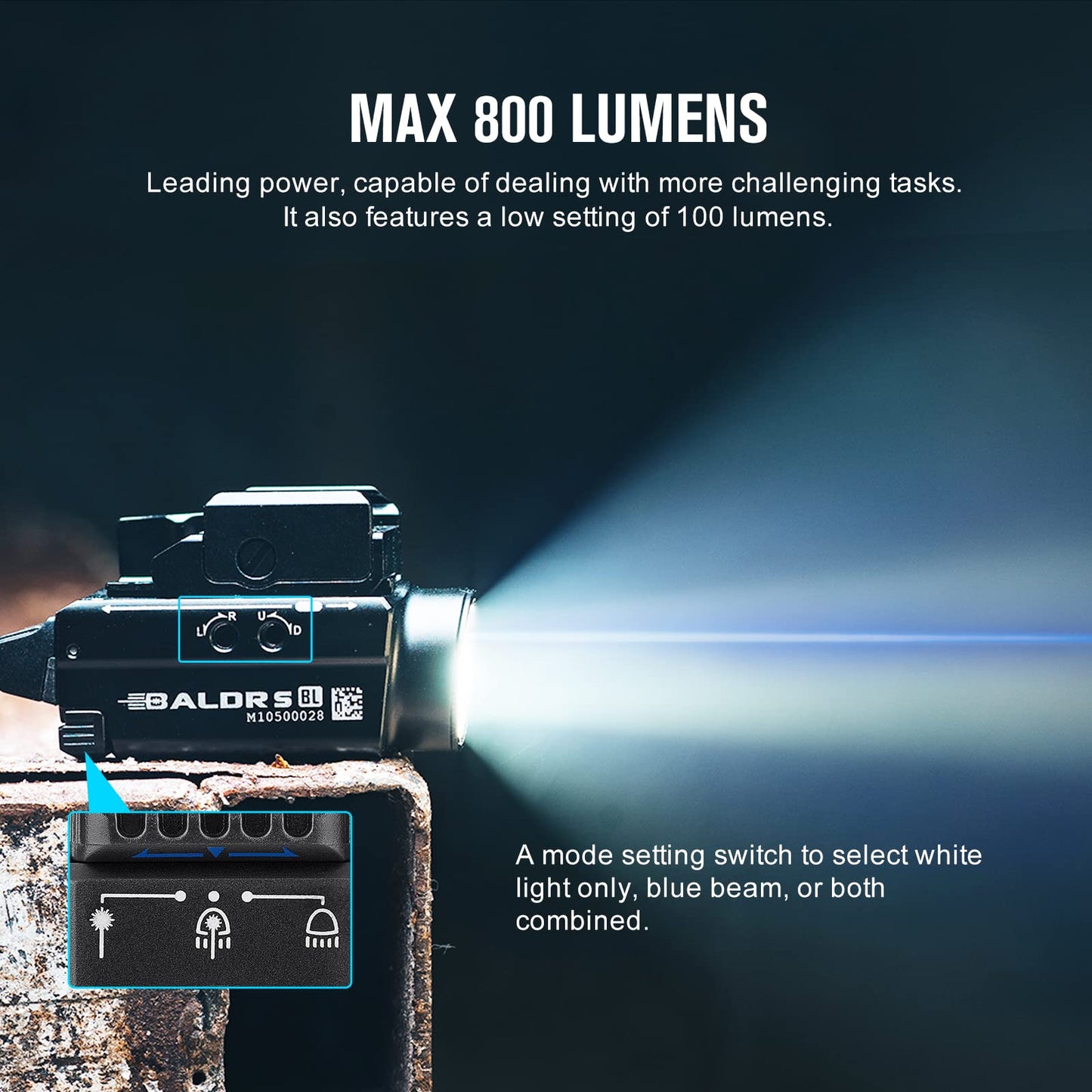 OLIGHT Baldr S 800 Lumens Compact Rail Mount Weaponlight with Green Beam and White LED Combo, Magnetic USB Rechargeable Tactical Flashlight with 1913 or GL Rail, Battery Included (Black)