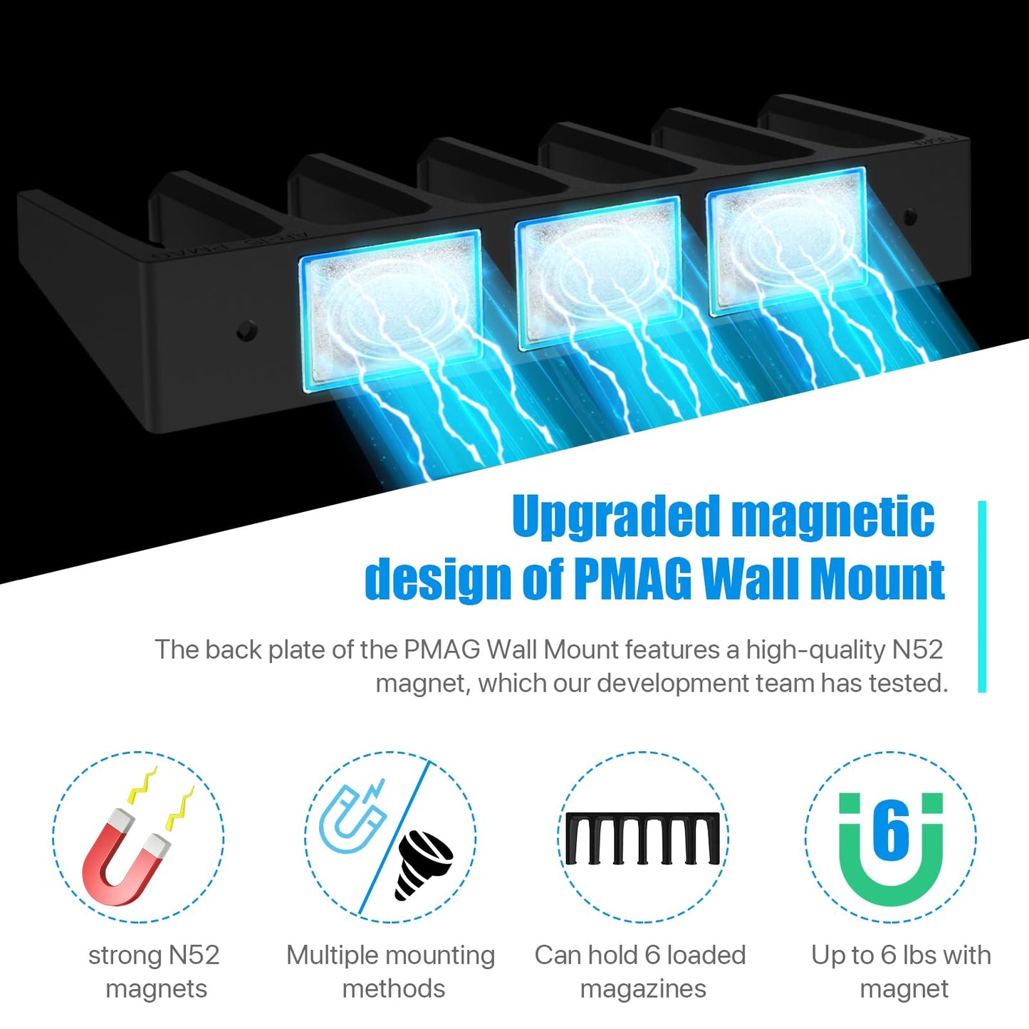 RUSFOL Solid ABS 6X Standard PMAG Wall Mount, Mag Holder, Home Magazine Storage Rack