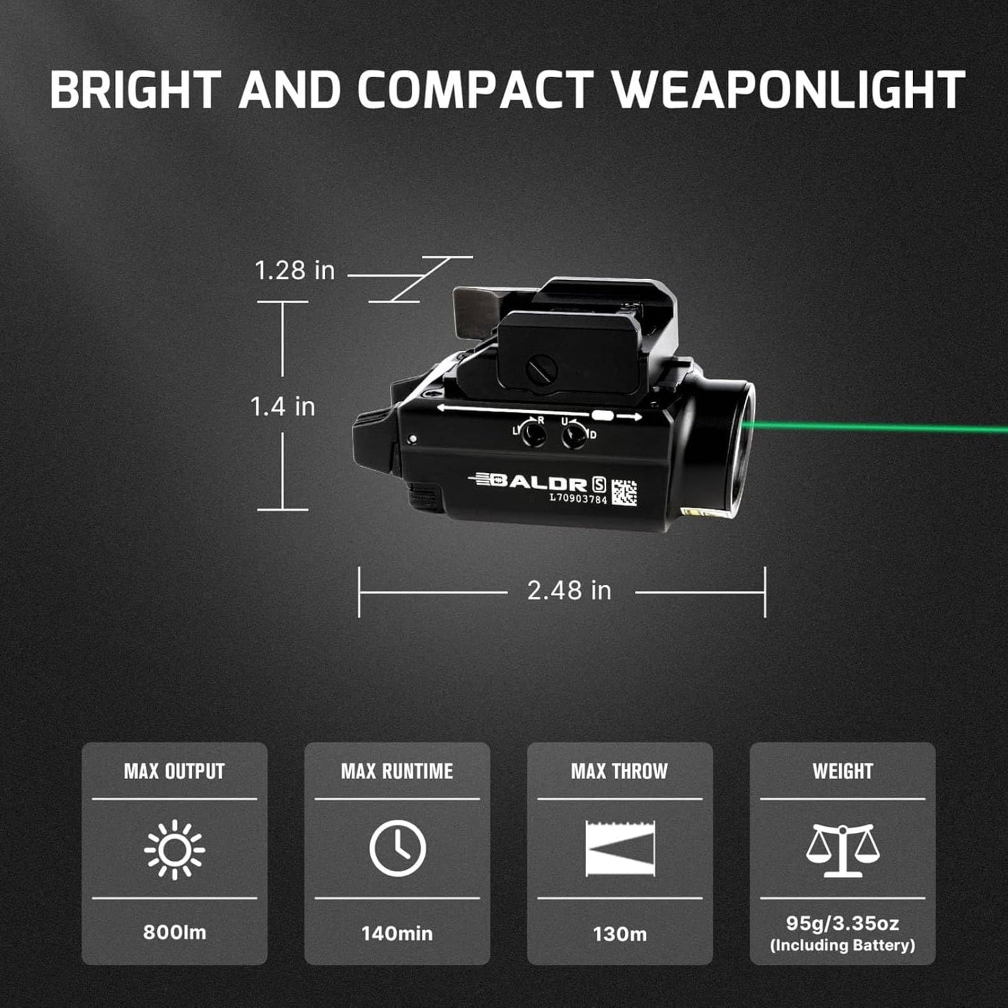 OLIGHT Baldr S 800 Lumens Compact Rail Mount Weaponlight with Green Beam and White LED Combo, Magnetic USB Rechargeable Tactical Flashlight with 1913 or GL Rail, Battery Included (Black)