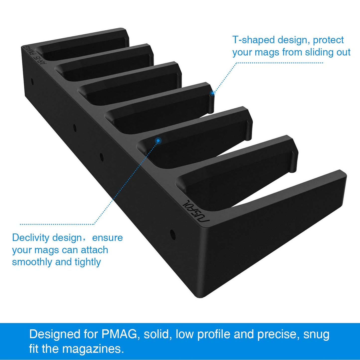 RUSFOL Solid ABS 6X Standard PMAG Wall Mount, Mag Holder, Home Magazine Storage Rack