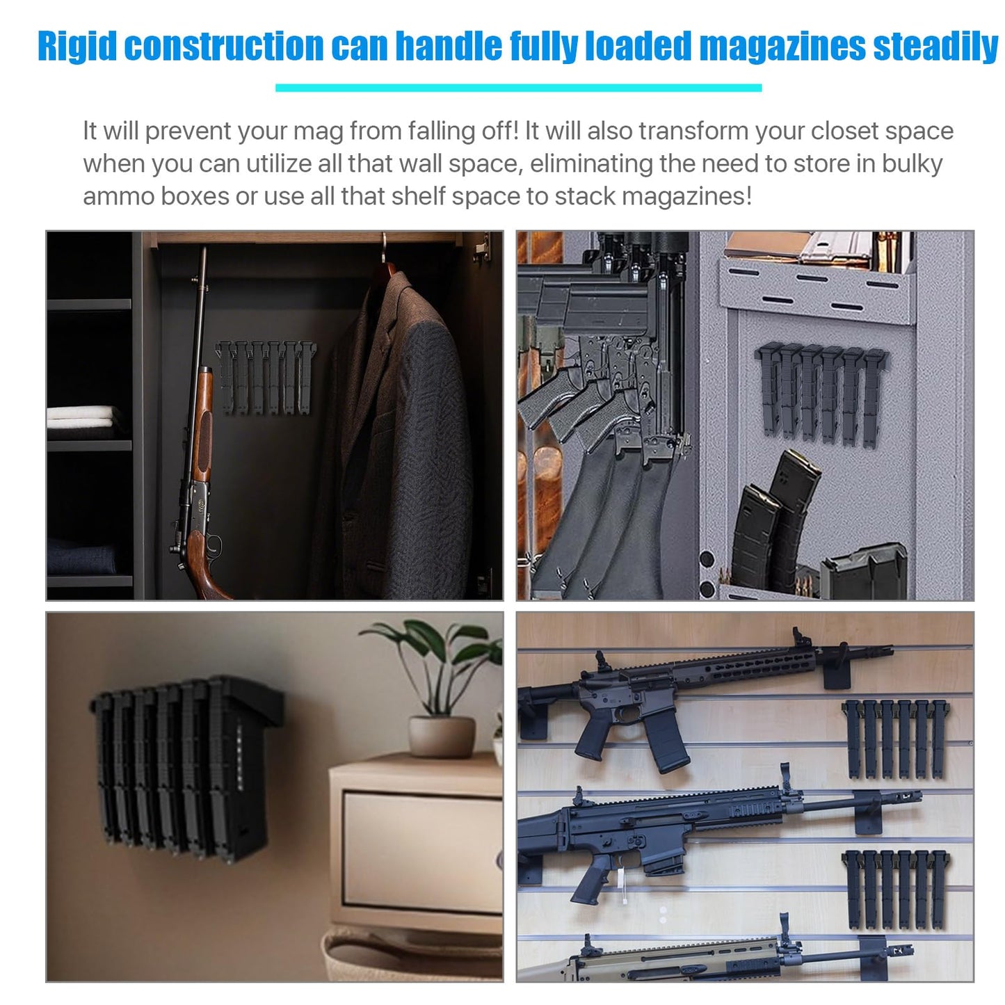RUSFOL Solid ABS 6X Standard PMAG Wall Mount, Mag Holder, Home Magazine Storage Rack