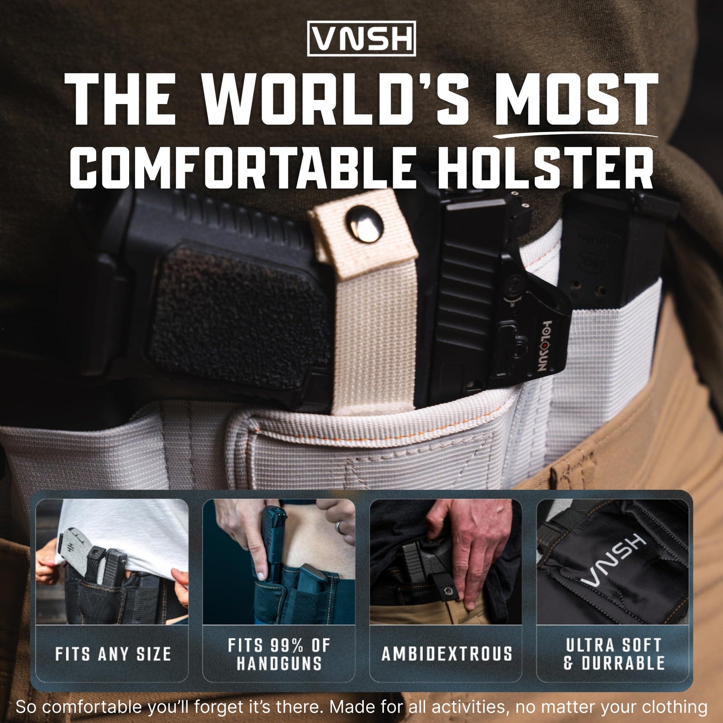 VNSH Belly Band Holster – Comfortable, Secure & Discreet | Concealed Carry Fit for 99% of Handguns with Built-in Mag Pouches