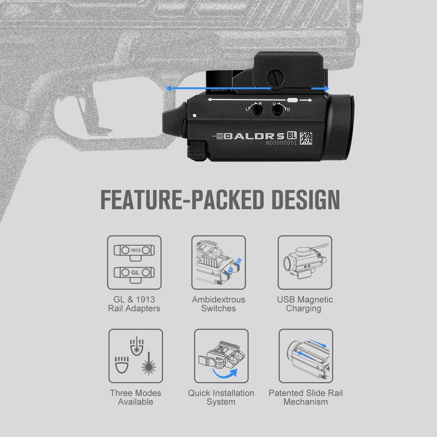 OLIGHT Baldr S 800 Lumens Compact Rail Mount Weaponlight with Green Beam and White LED Combo, Magnetic USB Rechargeable Tactical Flashlight with 1913 or GL Rail, Battery Included (Black)