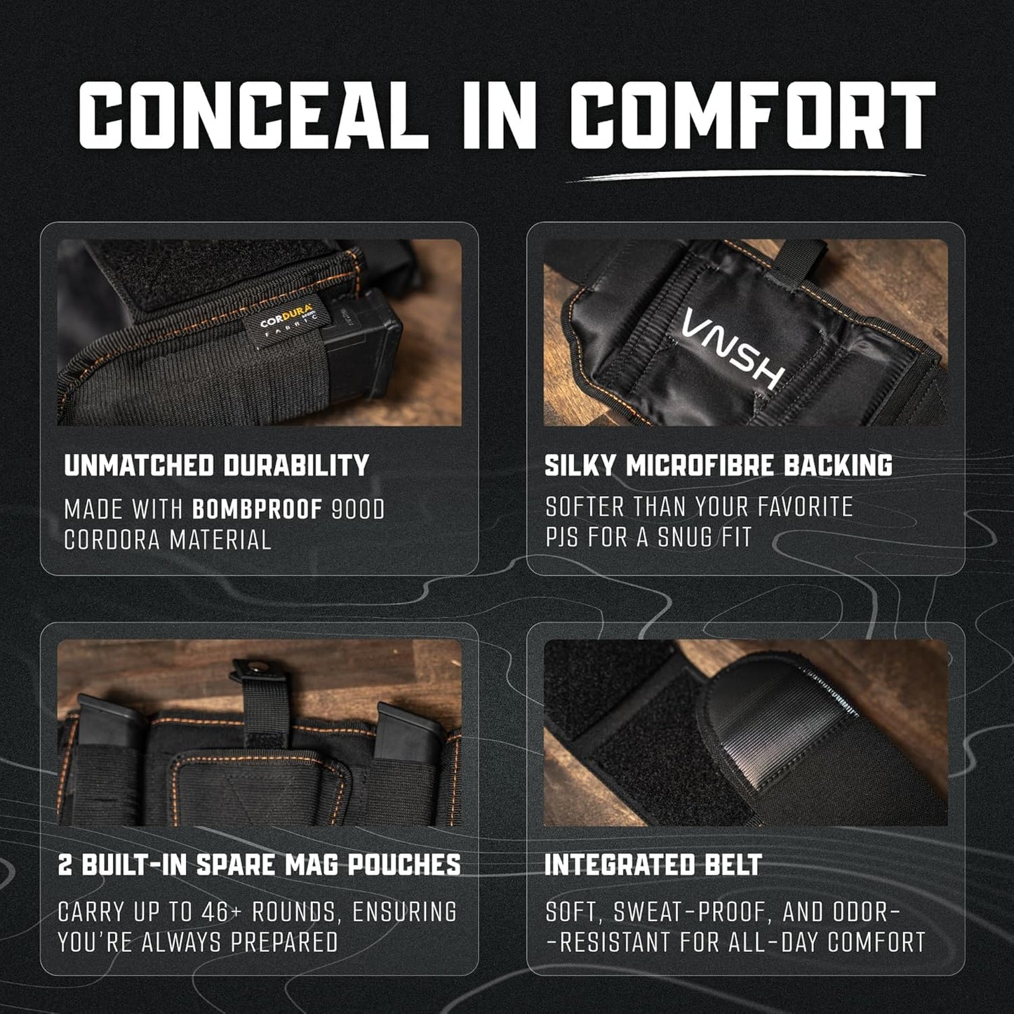 VNSH Belly Band Holster – Comfortable, Secure & Discreet | Concealed Carry Fit for 99% of Handguns with Built-in Mag Pouches