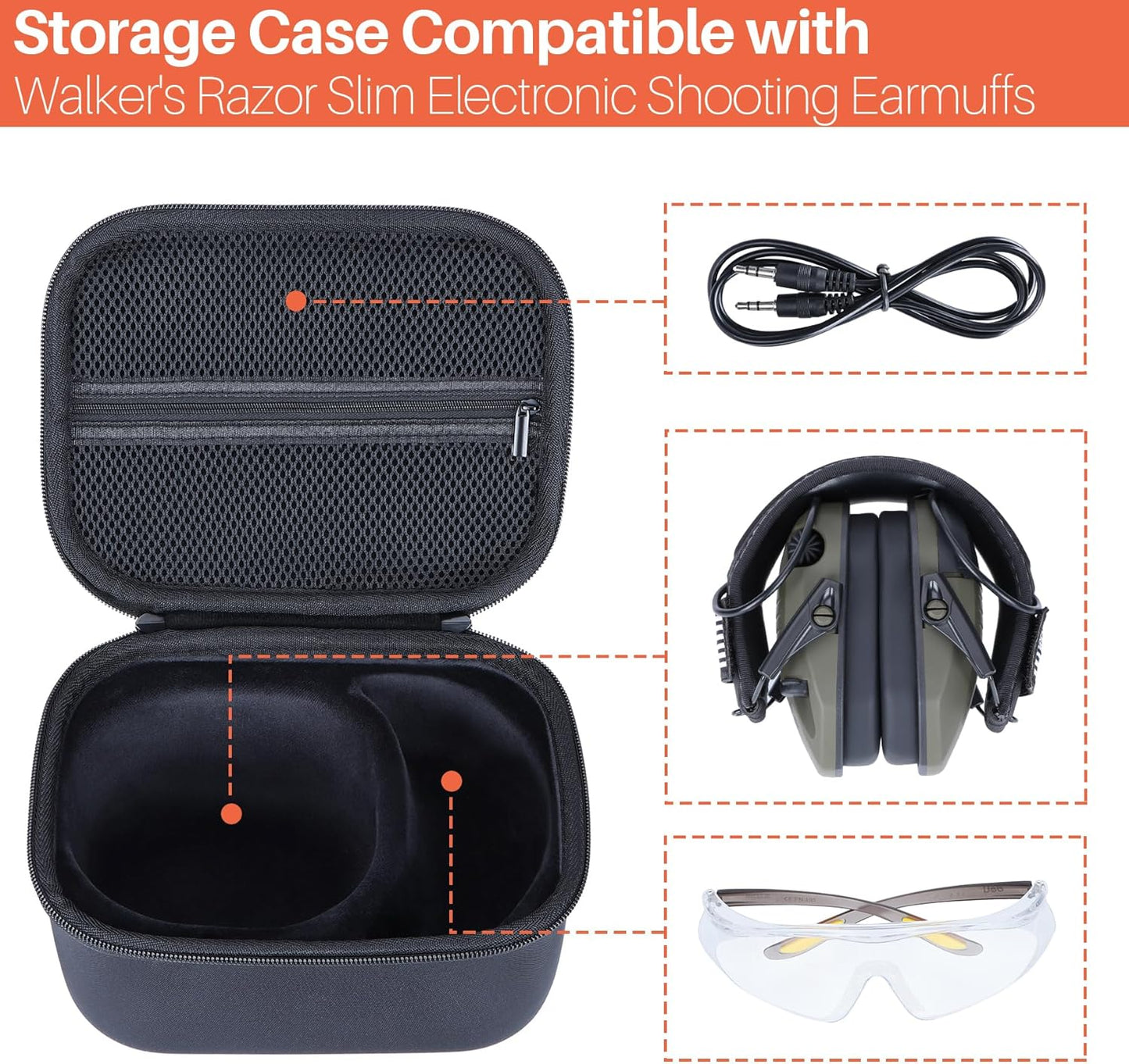 Storage Case Compatible with Walkers Razor Slim/Howard Leight Honeywell Impact Sport/PROHEAR 066 030 Electronic Shooting Earmuffs Hearing Protection Muffs