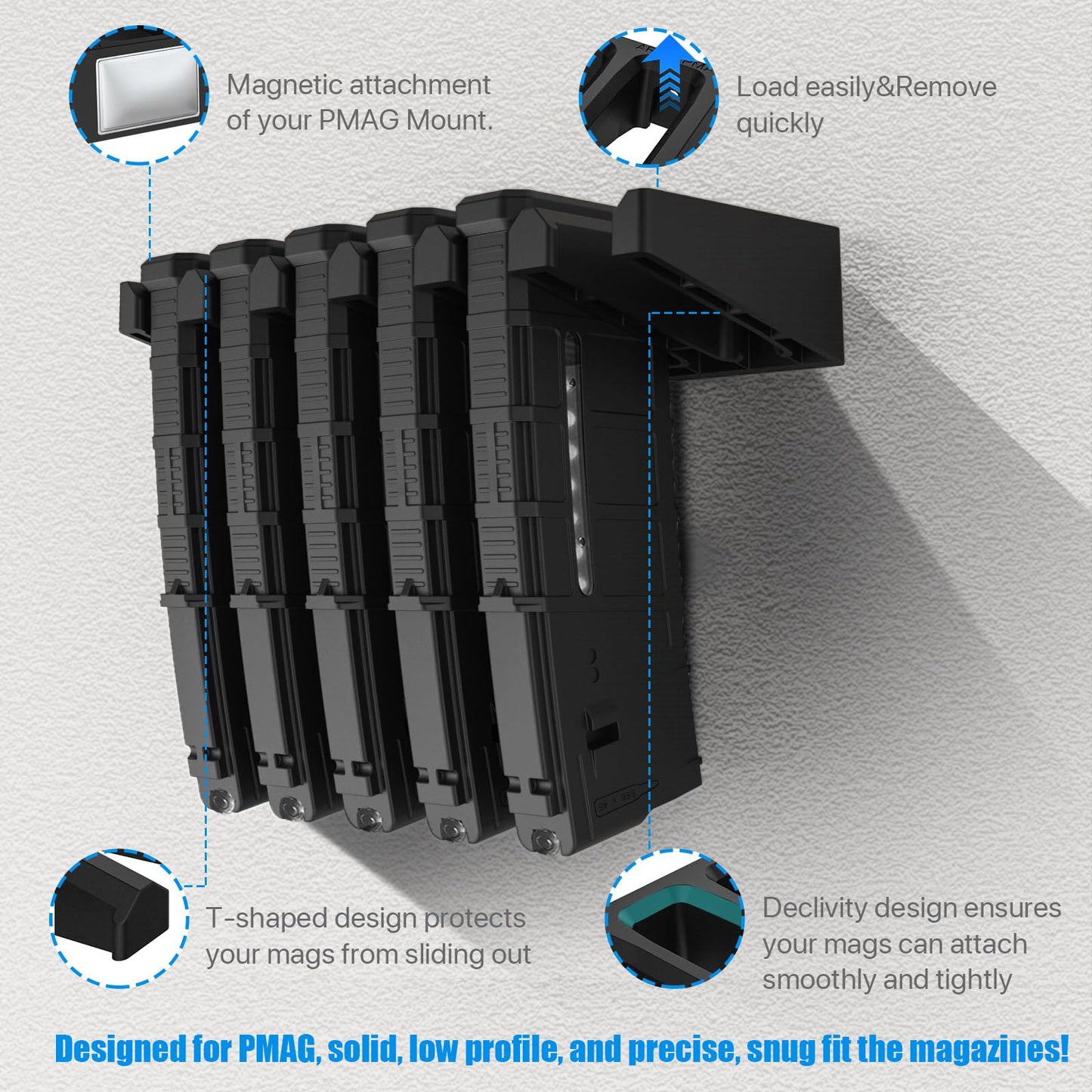RUSFOL Solid ABS 6X Standard PMAG Wall Mount, Mag Holder, Home Magazine Storage Rack