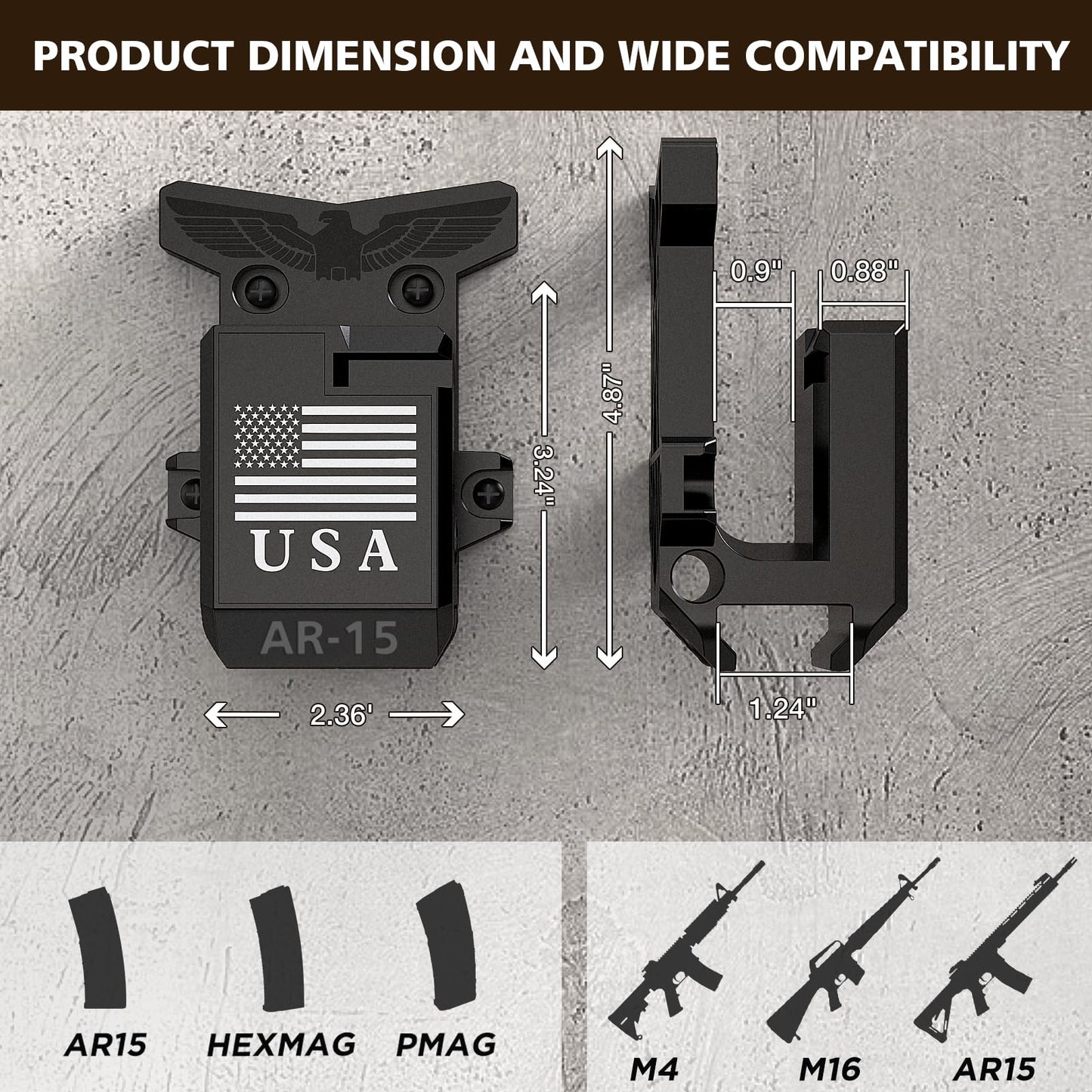 Upgraded 2 in 1 Gun Wall Mount for 223/5.56 Rifle and Magzine, AR15 Rifle Wall Rack Can Be Mounted Horizontally Or Vertically Gun Holder Withstand 350Lbs of Tension