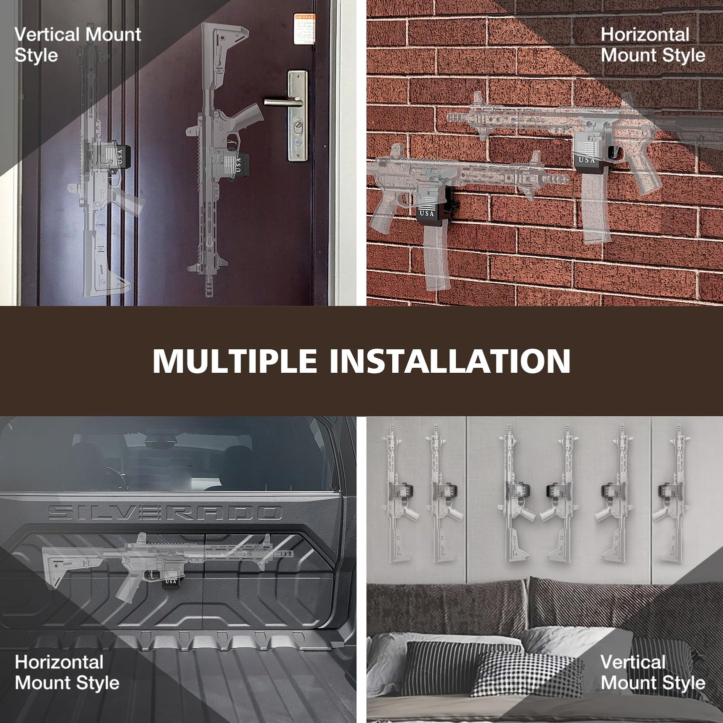 Upgraded 2 in 1 Gun Wall Mount for 223/5.56 Rifle and Magzine, AR15 Rifle Wall Rack Can Be Mounted Horizontally Or Vertically Gun Holder Withstand 350Lbs of Tension