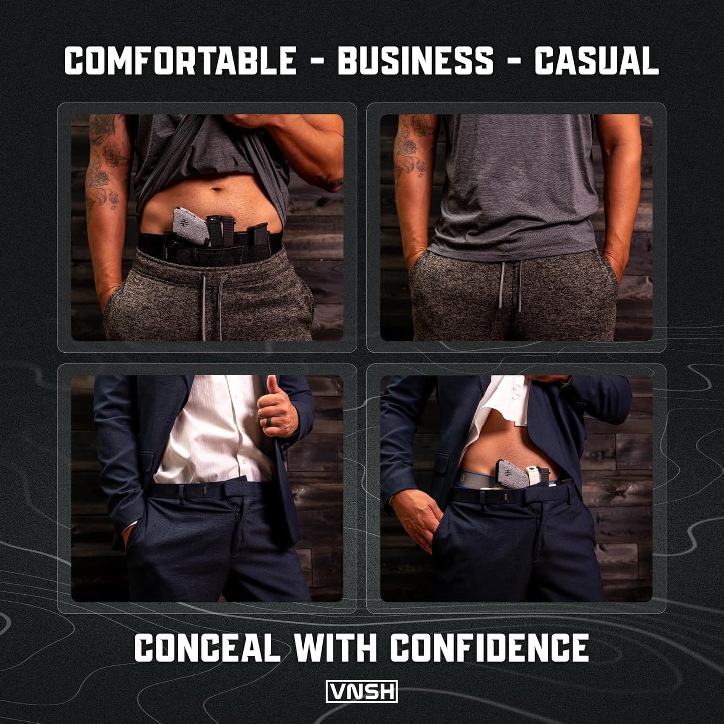 VNSH Belly Band Holster – Comfortable, Secure & Discreet | Concealed Carry Fit for 99% of Handguns with Built-in Mag Pouches
