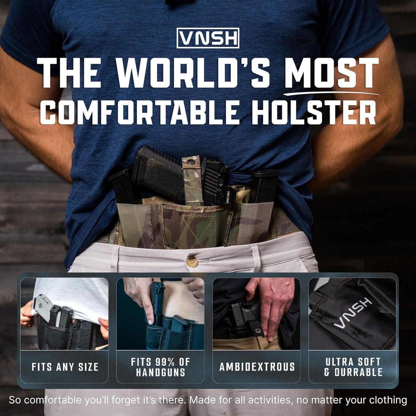 VNSH Belly Band Holster – Comfortable, Secure & Discreet | Concealed Carry Fit for 99% of Handguns with Built-in Mag Pouches
