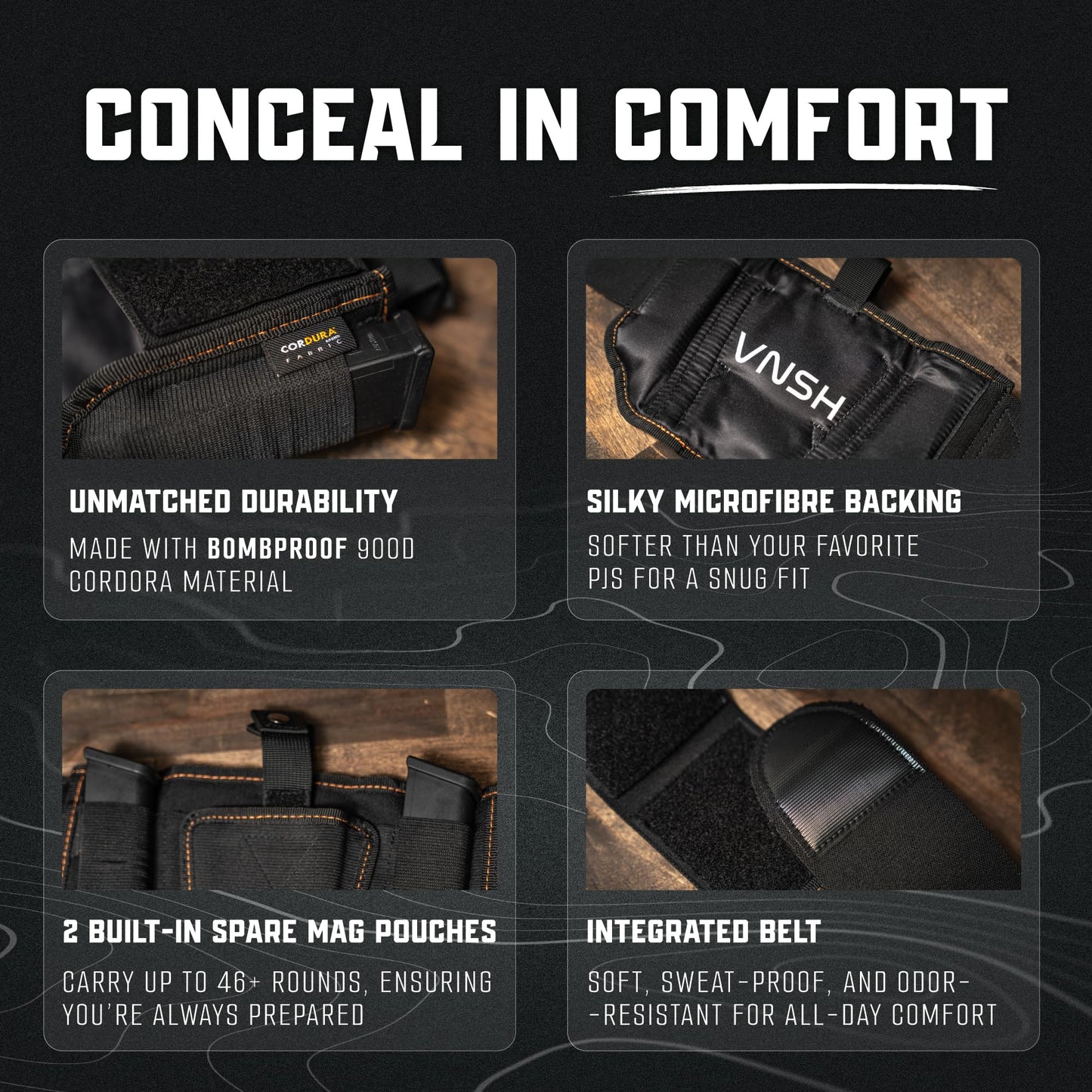 VNSH Belly Band Holster – Comfortable, Secure & Discreet | Concealed Carry Fit for 99% of Handguns with Built-in Mag Pouches